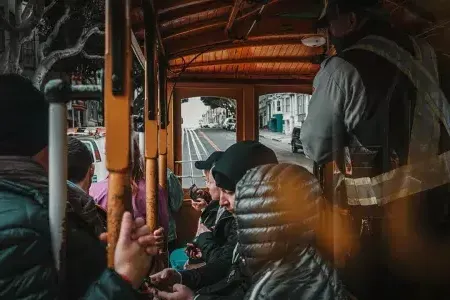 View from inside a able car. 